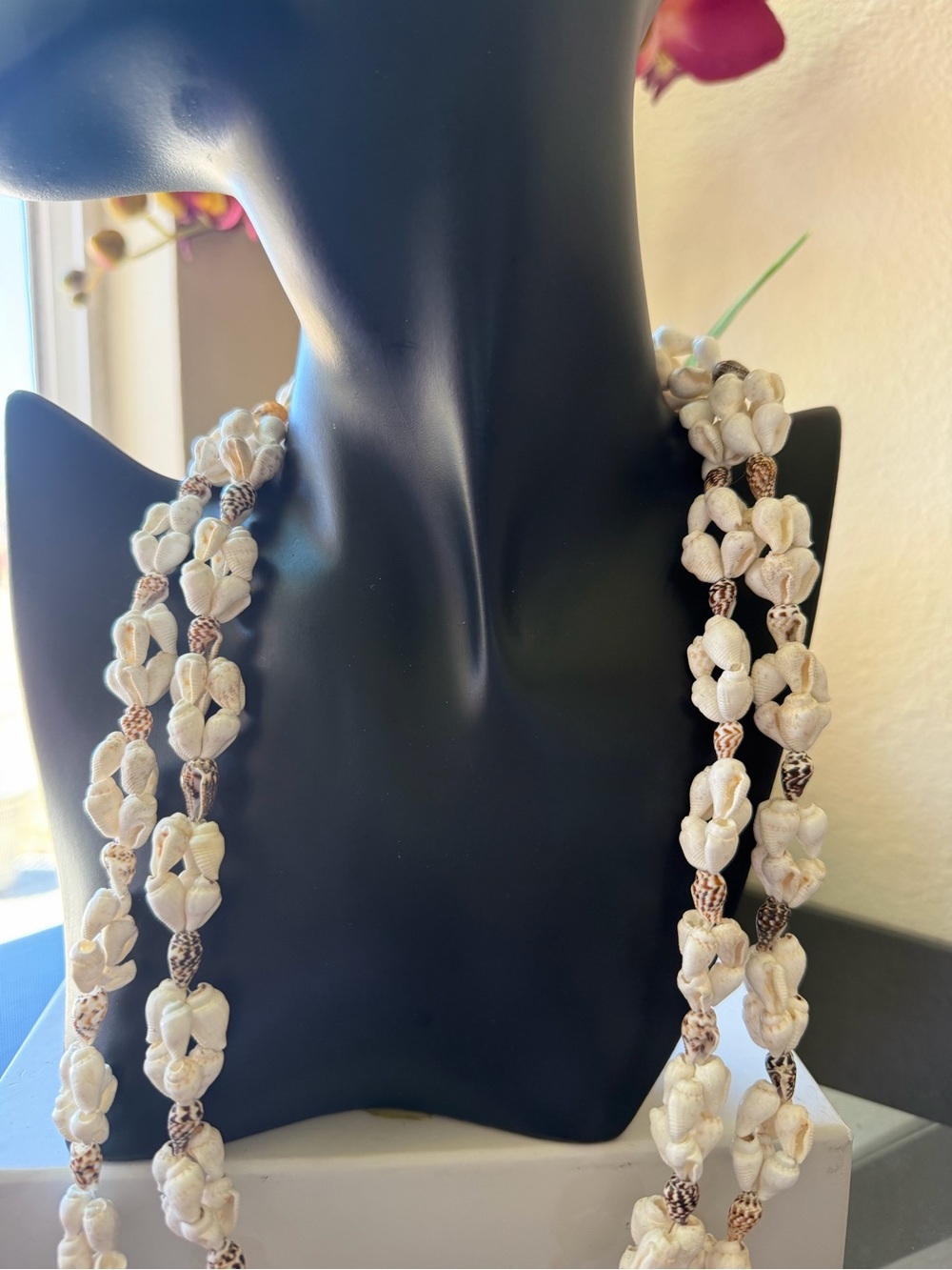 Handcrafted White long Necklace puka